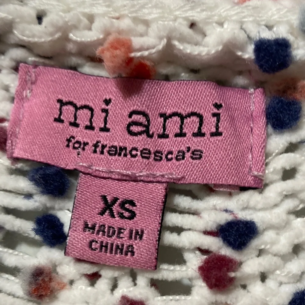 miami Cream Open Knit Cardigan with Red, Navy,‎ and Pink Specks XS